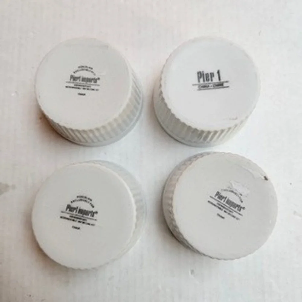 Pier 1 Imports White Porcelain Ramekins Set of 4 Fluted Souffle Dishes 3.5 Inch